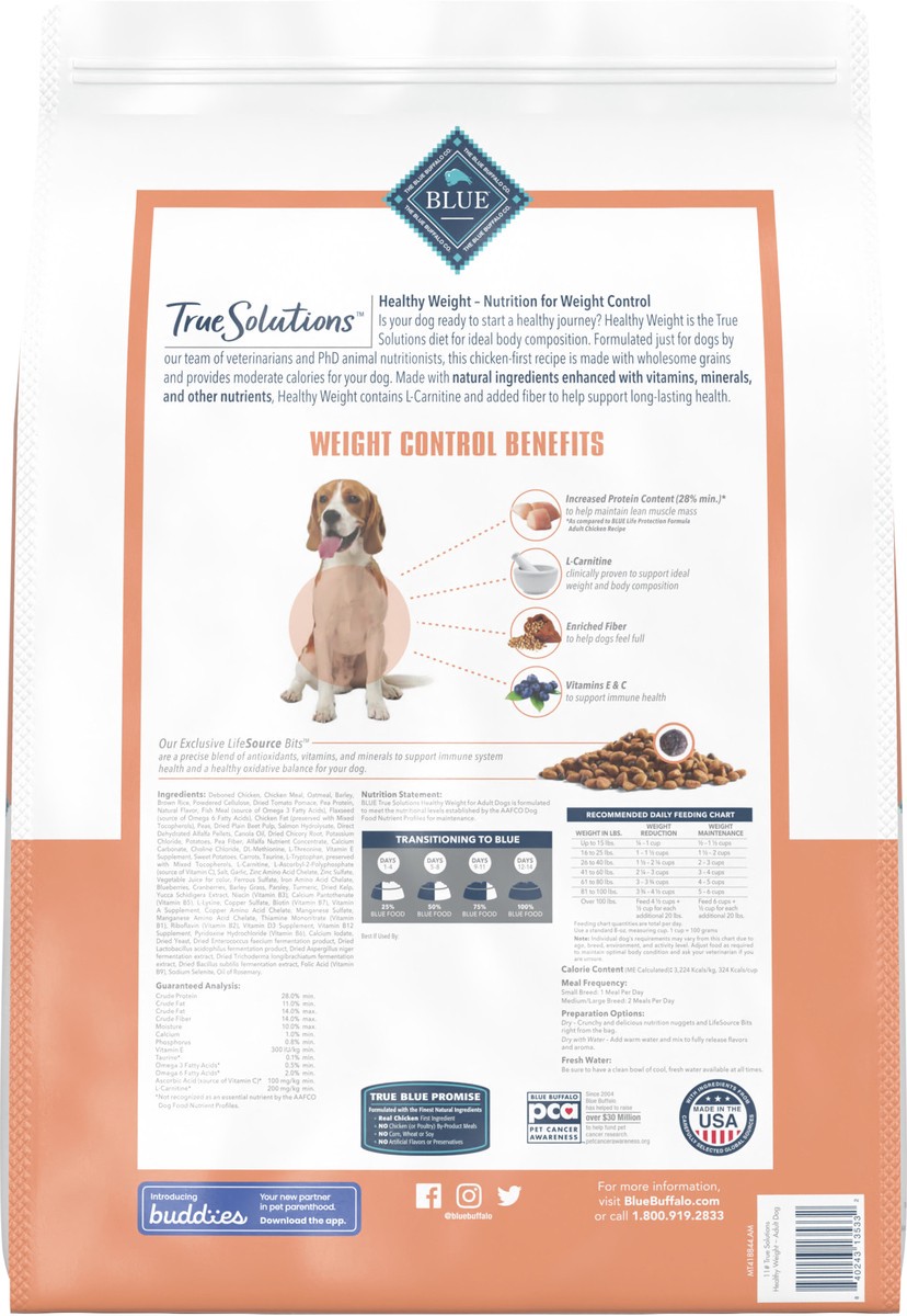 slide 5 of 9, BLUE Buffalo True Solutions Fit & Healthy Weight Control Adult Dog, 11 lb