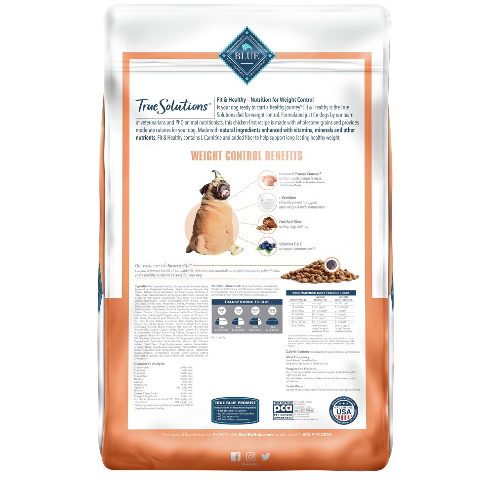 slide 1 of 1, Blue Buffalo True Solutions Fit & Healthy Chicken Weight Control Formula Dog Food, 11 lb