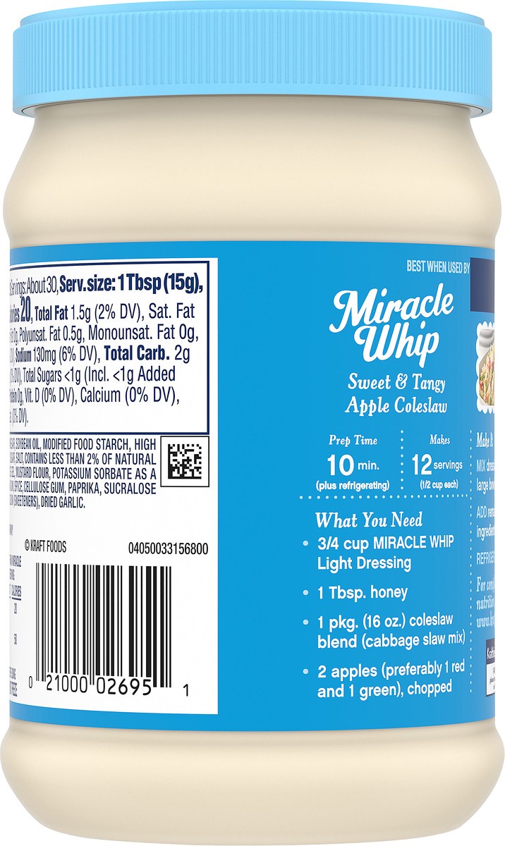 slide 5 of 9, Miracle Whip Light Mayo-like Dressing, 15 fl oz Jar, 15 fl oz