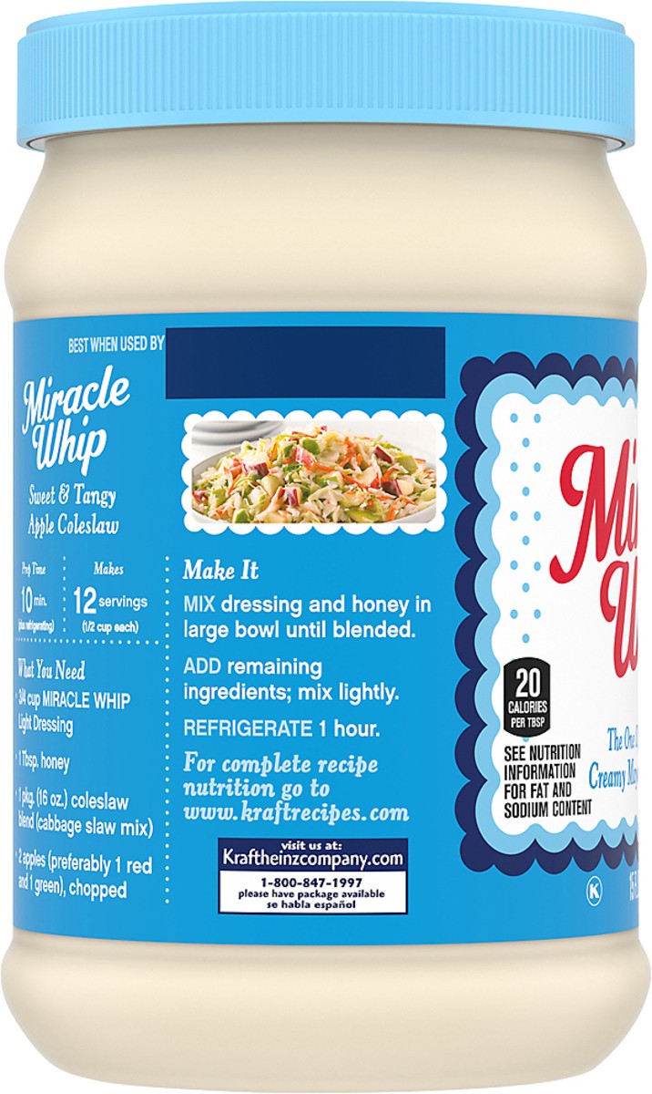 slide 3 of 9, Miracle Whip Light Mayo-like Dressing, 15 fl oz Jar, 15 fl oz