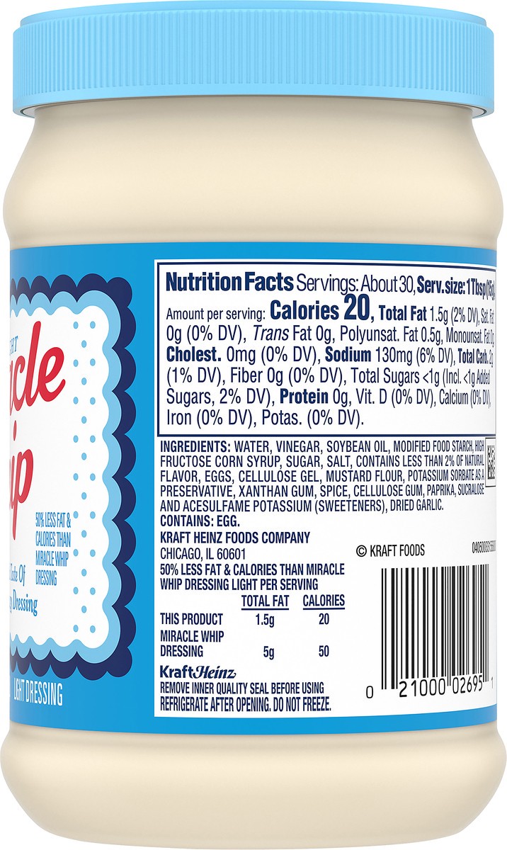 slide 6 of 9, Miracle Whip Light Mayo-like Dressing, 15 fl oz Jar, 15 fl oz