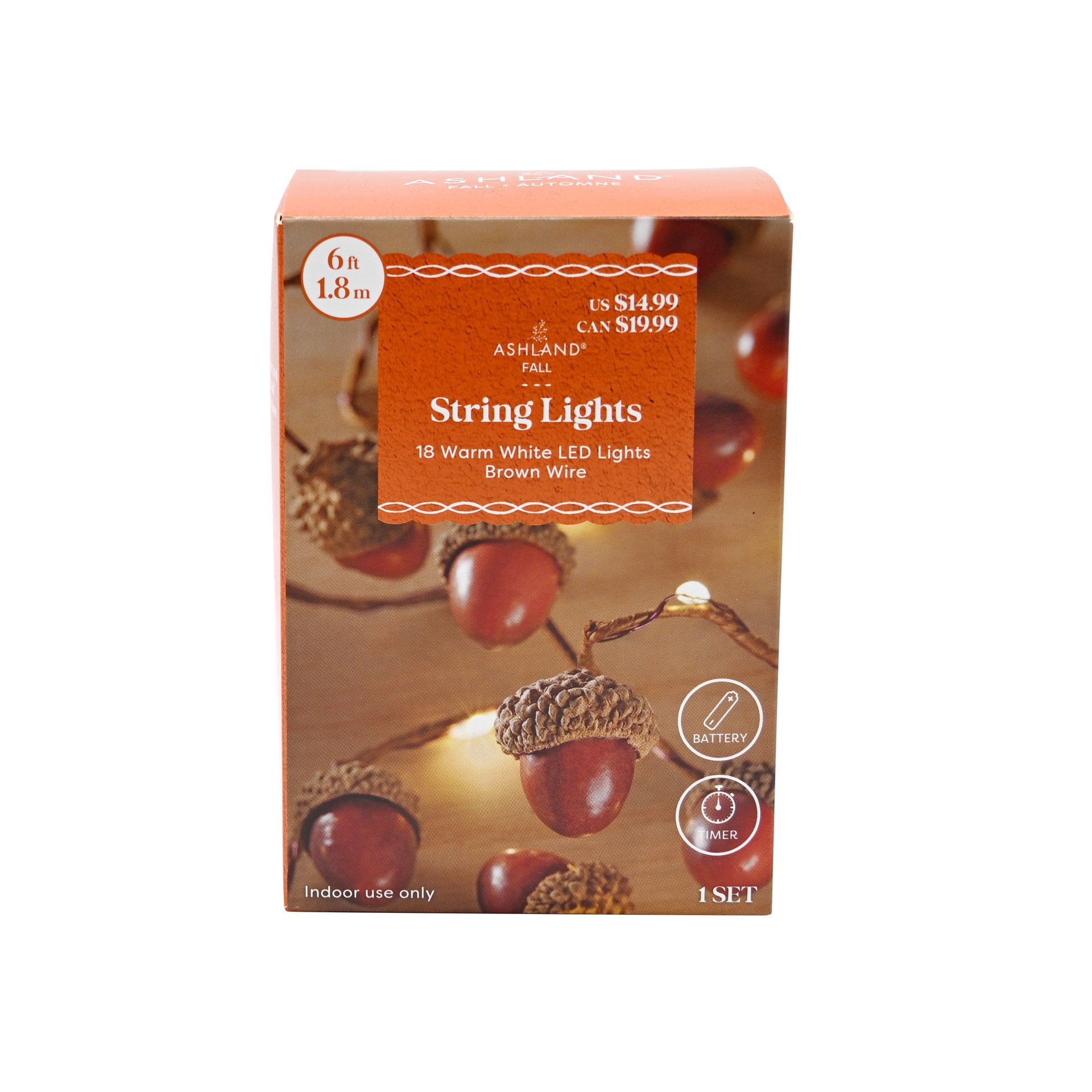 slide 2 of 3, 18ct. Warm White Led Brown Acorn String Lights By Ashland, 18 ct