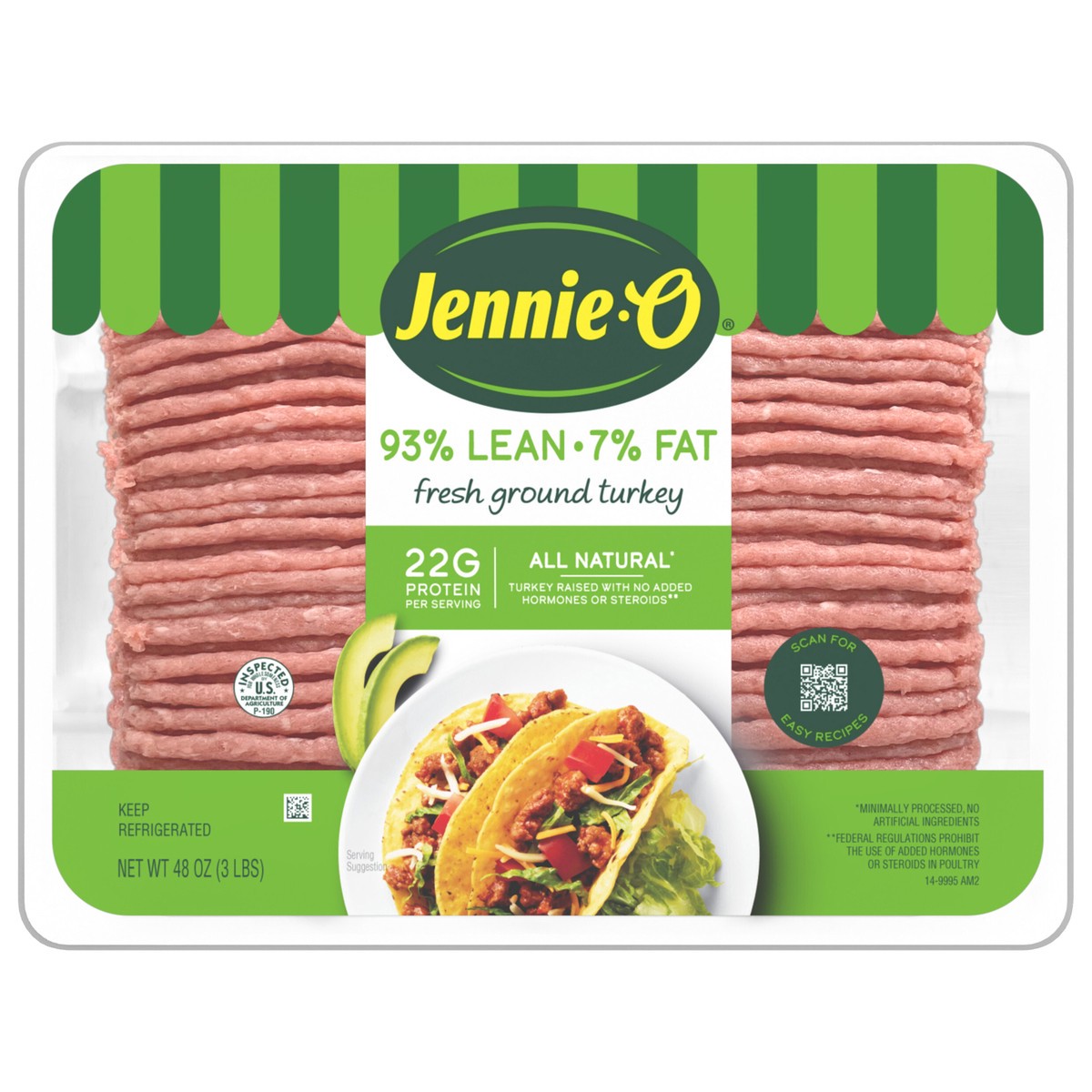 slide 1 of 11, JENNIE-O Ground Turkey 93% Lean / 7% Fat - 3 lb. tray, 48 oz