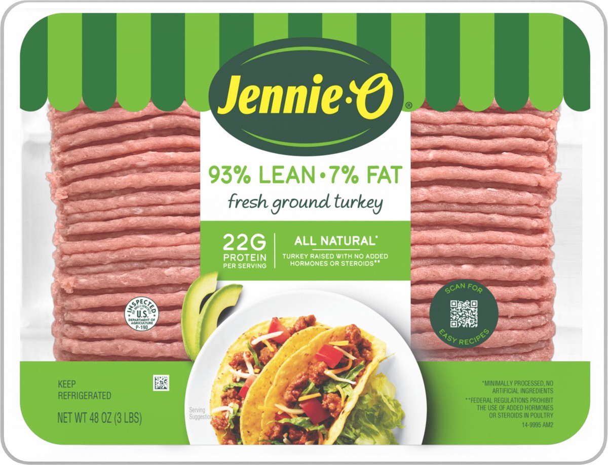 slide 5 of 11, JENNIE-O Ground Turkey 93% Lean / 7% Fat - 3 lb. tray, 48 oz
