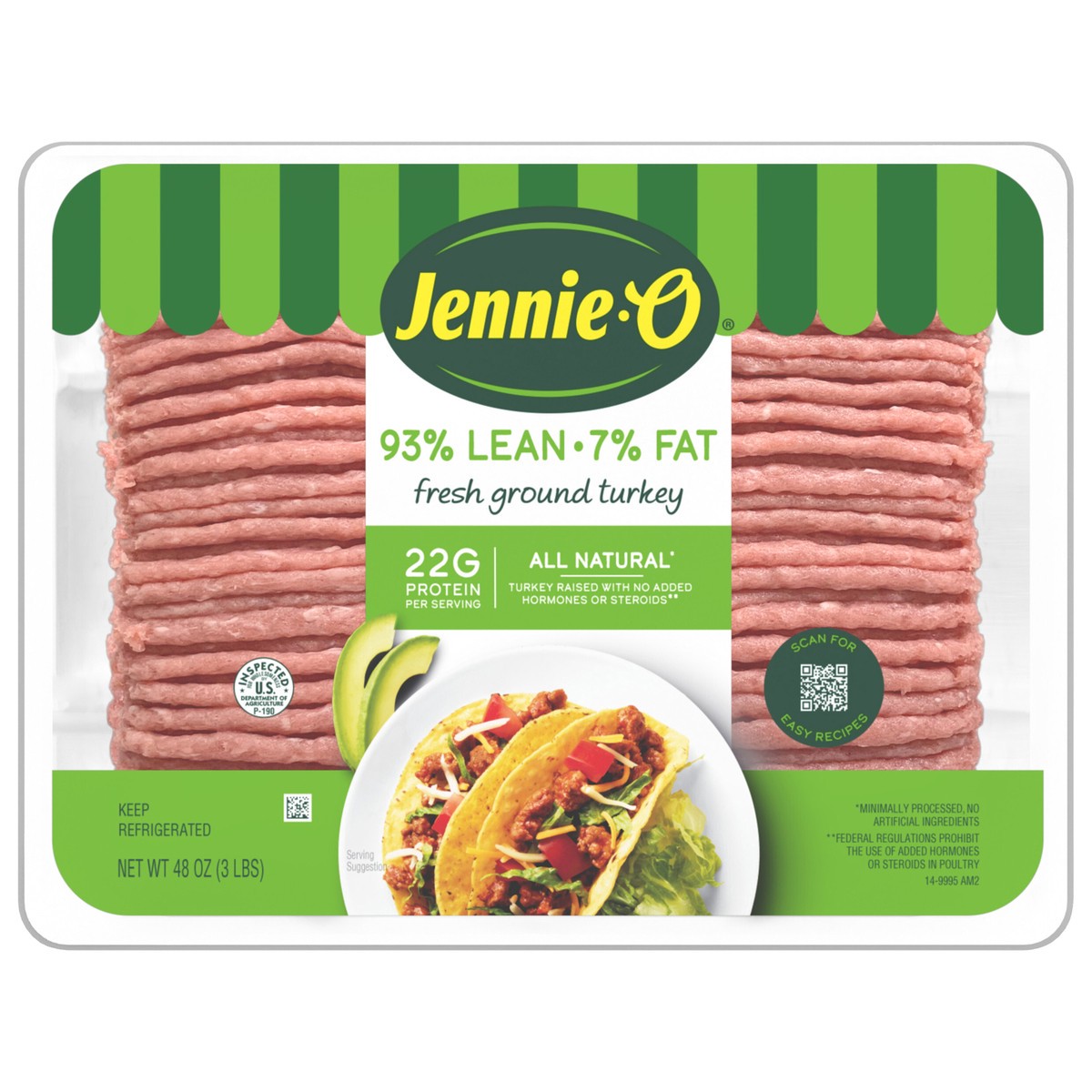 slide 5 of 11, JENNIE-O Ground Turkey 93% Lean / 7% Fat - 3 lb. tray, 48 oz