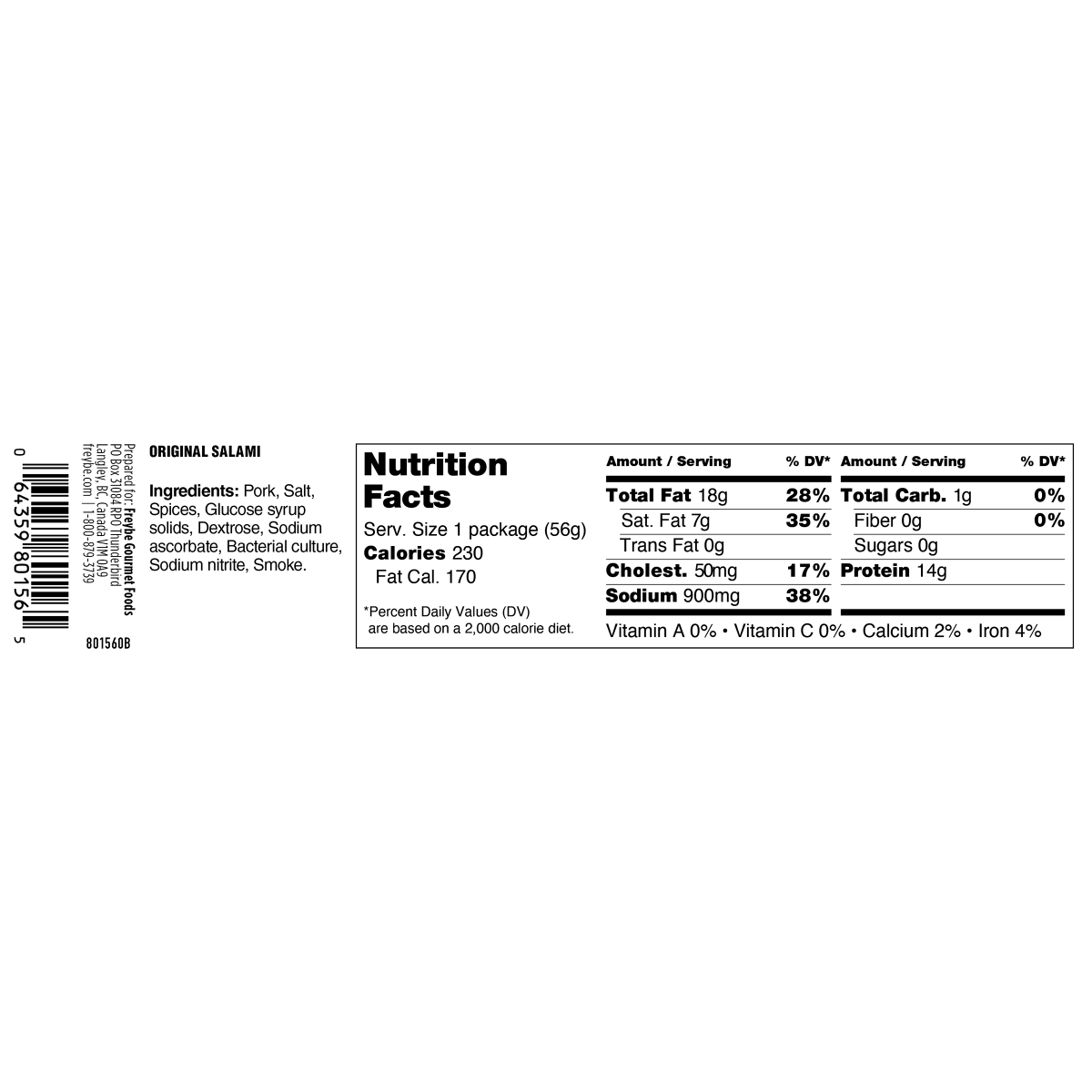 slide 2 of 2, Meat - Freybe Original Salami Snack, 2 oz