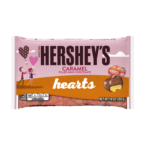 slide 1 of 1, Hershey's Valentine's Caramel Filled Milk Chocolate Hearts, 10 oz