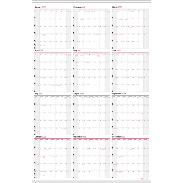 slide 1 of 1, Office Depot Brand Yearly/Monthly Wall Calendar, 24'' X 36'', White, January To December 2022, Od301428, 1 ct