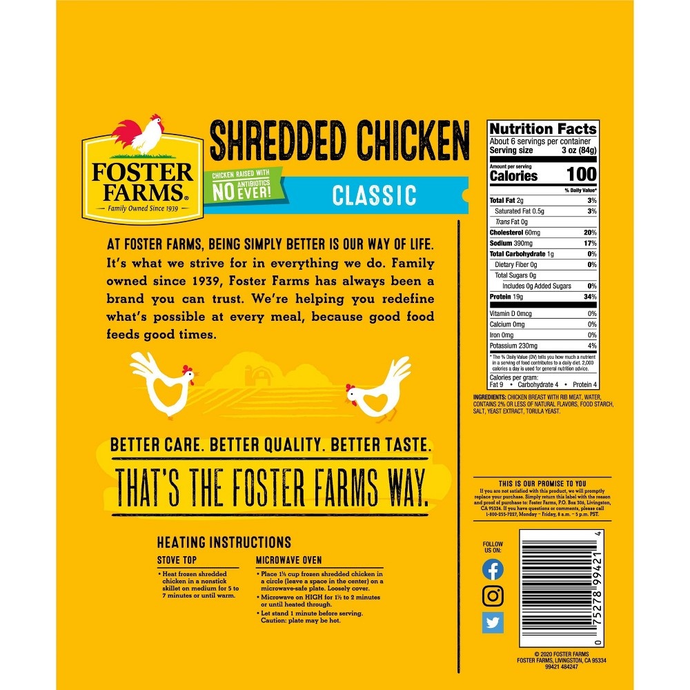 slide 3 of 3, Foster Farms Shredded Chicken Breast With Rib Meat, 20 oz