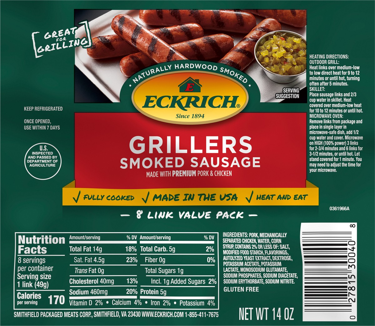 slide 4 of 7, Eckrich Smoked Sausage Grillers, 14 oz, 8 ct