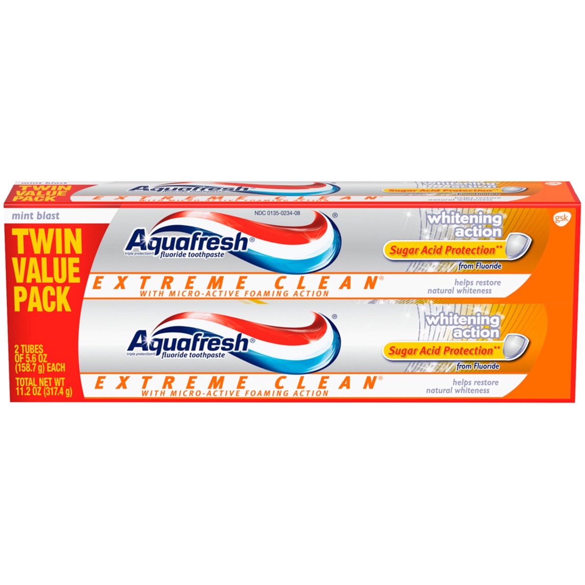 slide 1 of 9, Aquafresh Extreme Clean Whitening Action Fluoride Toothpaste for Cavity Protection, 5.6-ounce Twin pack (two 5.6oz tubes), 2 ct