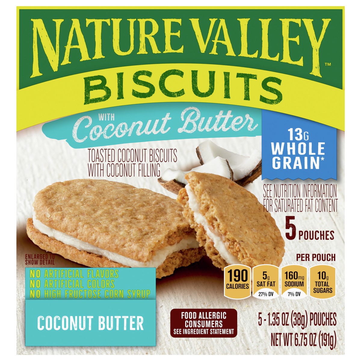 slide 1 of 9, Nature Valley Toasted Coconut Biscuit Sandwiches, 5 ct, 5 ct