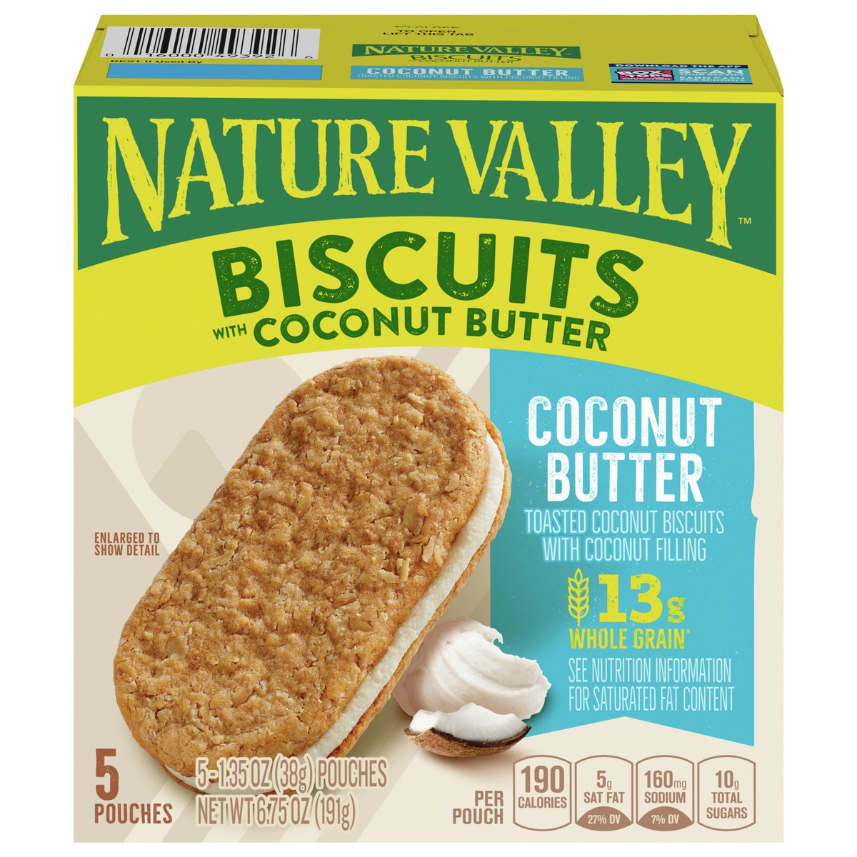 slide 1 of 9, Nature Valley Biscuit Sandwiches, Coconut Butter, Snacks, 5 ct, 6.75 OZ, 5 ct