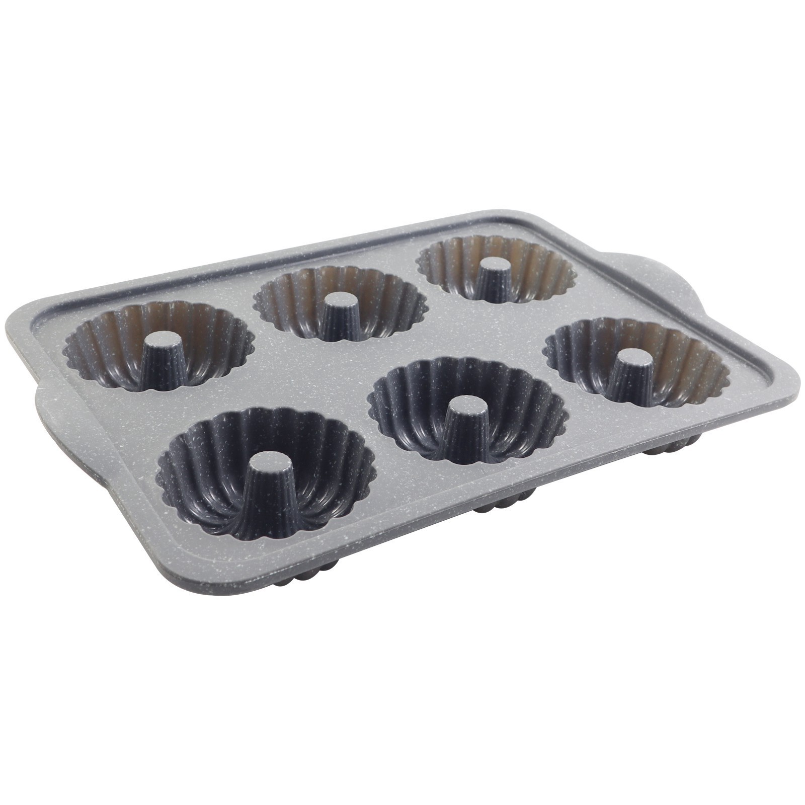 slide 5 of 5, 6-Cavity Metal Reinforced Silicone Mini Fluted Cake Pan By Celebrate It, 9.88 in x 13.90 in x 2.11 in