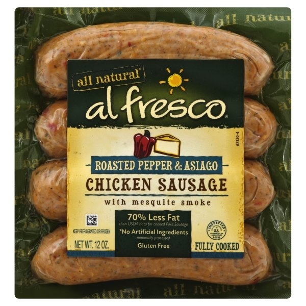 slide 1 of 1, Al Fresco Roasted Pepper & Asiago Chicken Sausage, 4 ct; 12 oz