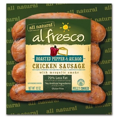 slide 1 of 1, Al Fresco Roasted Pepper & Asiago Chicken Sausage, 4 ct; 12 oz