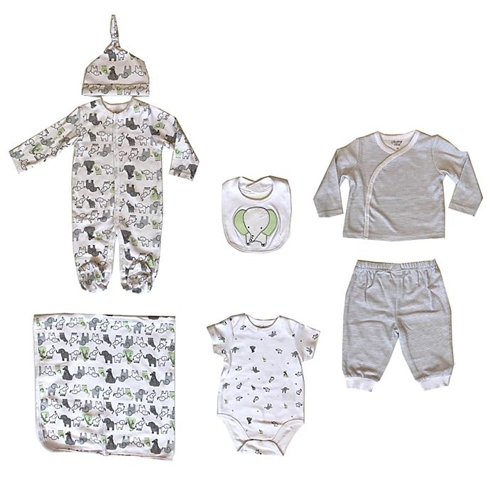 slide 1 of 1, Sterling Baby Newborn Elephant Starter Layette Set - White, 7 ct