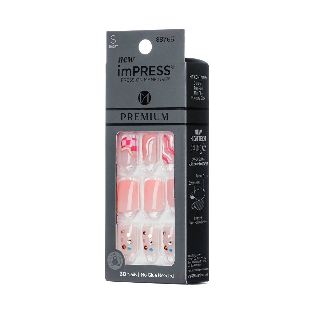 slide 2 of 13, imPRESS KISS imPRESS Premium Short Square Press-On Nails, Glossy Orange, 30 Pieces, 1 ct