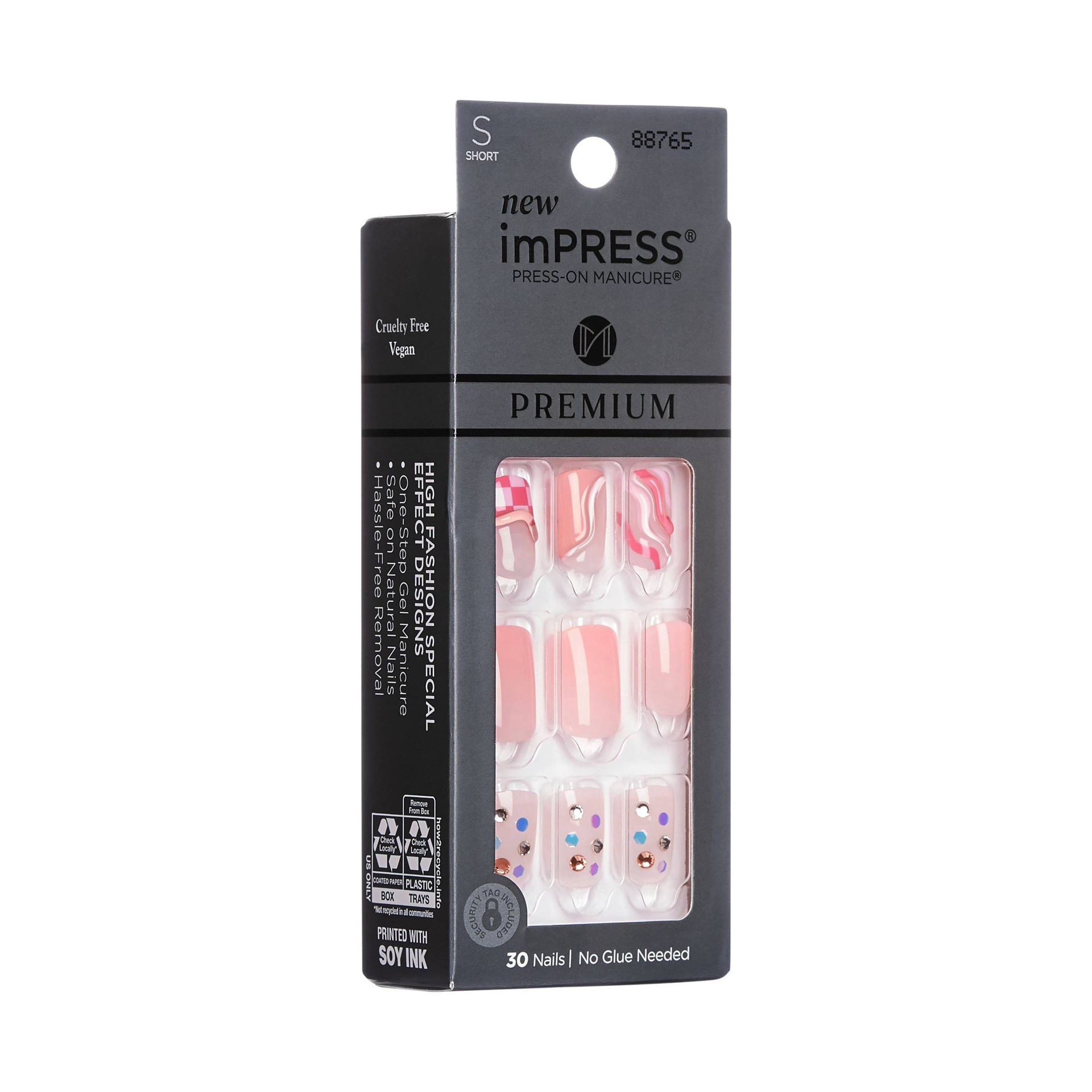 slide 9 of 13, imPRESS KISS imPRESS Premium Short Square Press-On Nails, Glossy Orange, 30 Pieces, 1 ct
