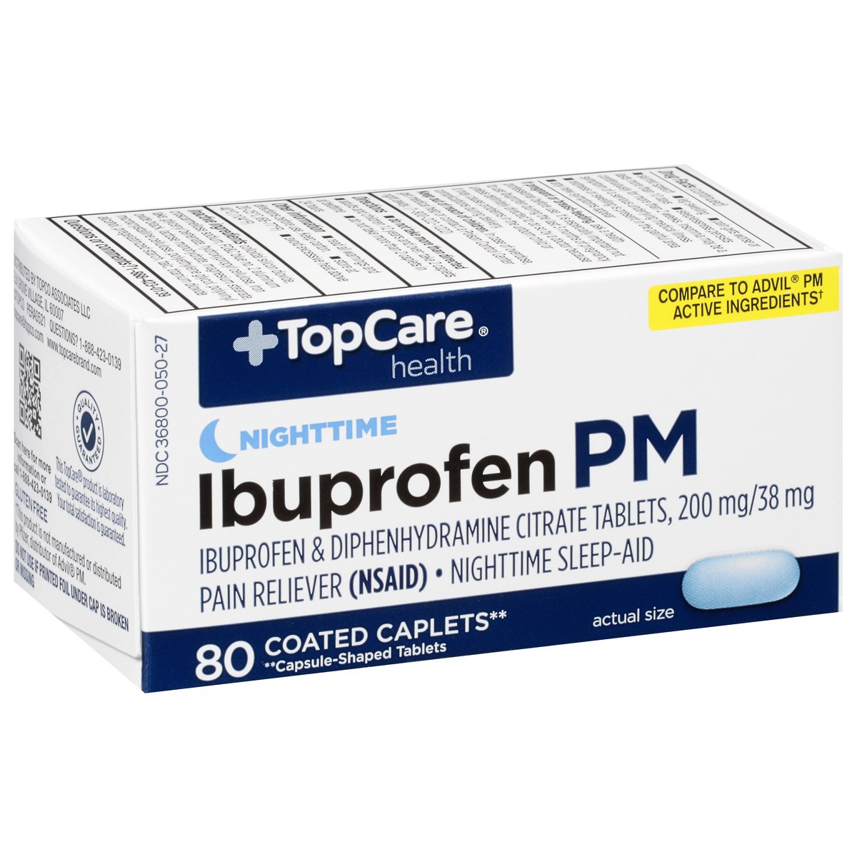 slide 3 of 9, TopCare Ibuprofen Pm 200 Mg Pain Reliever (nsaid) & Diphenhydramine Citrate 38 Mg Nighttime Sleep-aid Coated Caplets, 80 ct