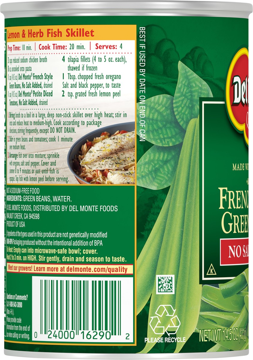 slide 7 of 7, Del Monte No Salt Added French Style Green Beans, 14.5 oz Can, 14.5 oz