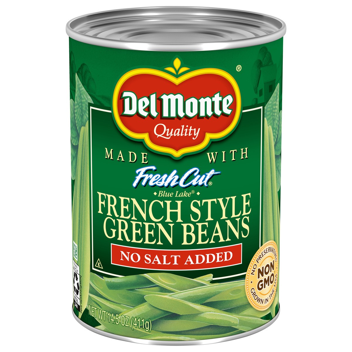 slide 1 of 7, Del Monte No Salt Added French Style Green Beans, 14.5 oz Can, 14.5 oz