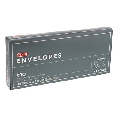 slide 1 of 1, H-E-B #10 Security Envelopes, 40 ct