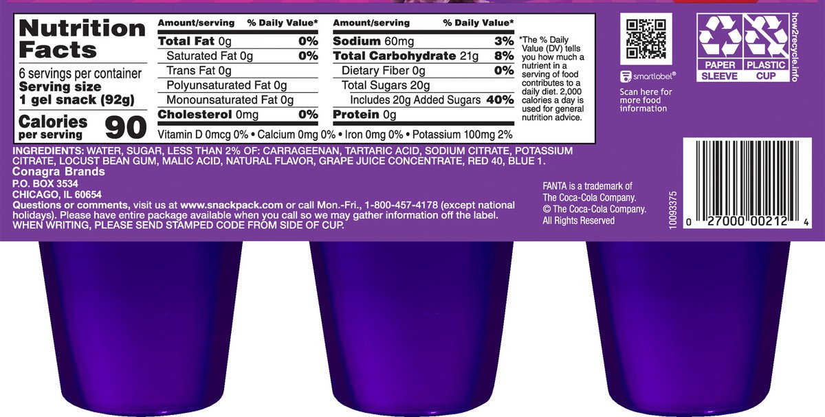 slide 4 of 10, Snack Pack Fanta Grape Juicy Gels 6 ea, 6 ct