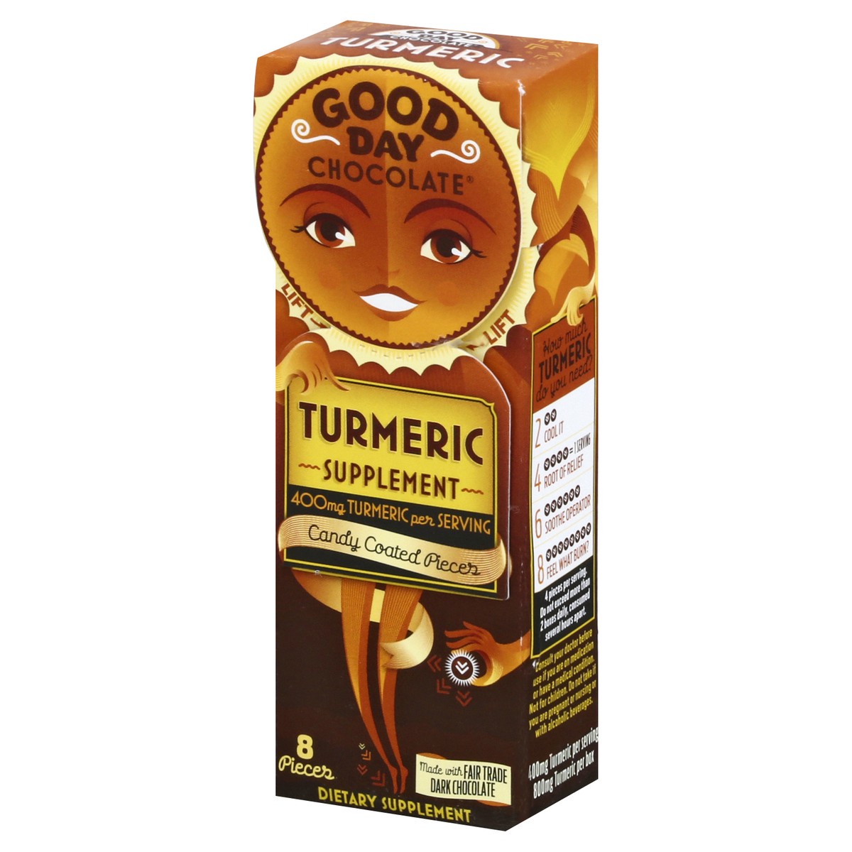 slide 3 of 9, Good Day Chocolate Turmeric, 0.9 oz