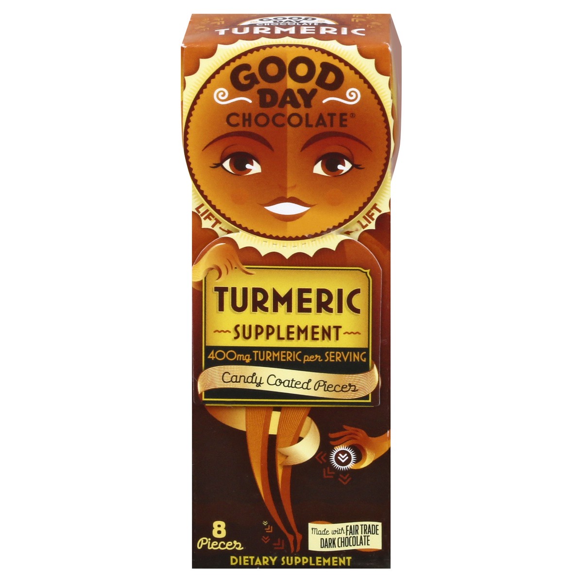 slide 1 of 9, Good Day Chocolate Turmeric, 0.9 oz