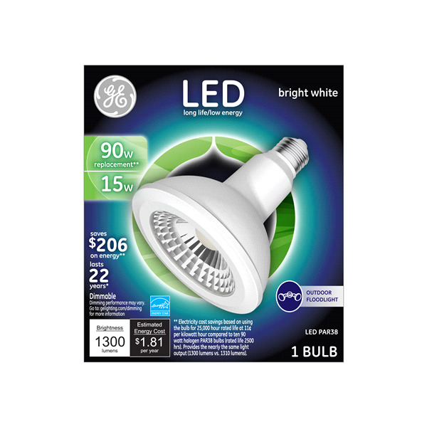 slide 1 of 1, GE LED 90Watt PAR38 Outdoor Floodlight Light Bulb - Bright White, 1 ct