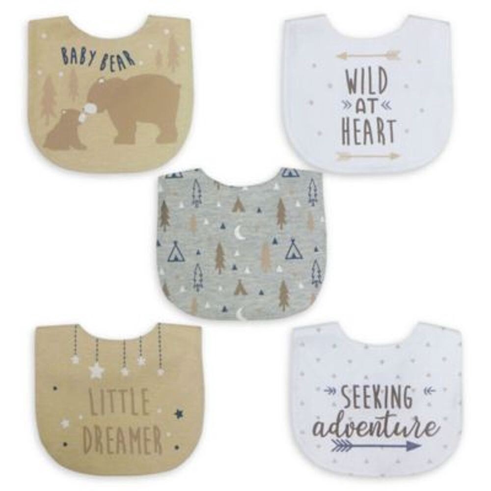 slide 2 of 3, Neat Solutions Boy Aspirational Water-Resistant Infant Bibs - Oatmeal/White, 5 ct