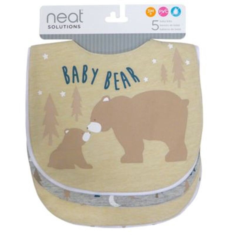 slide 3 of 3, Neat Solutions Boy Aspirational Water-Resistant Infant Bibs - Oatmeal/White, 5 ct