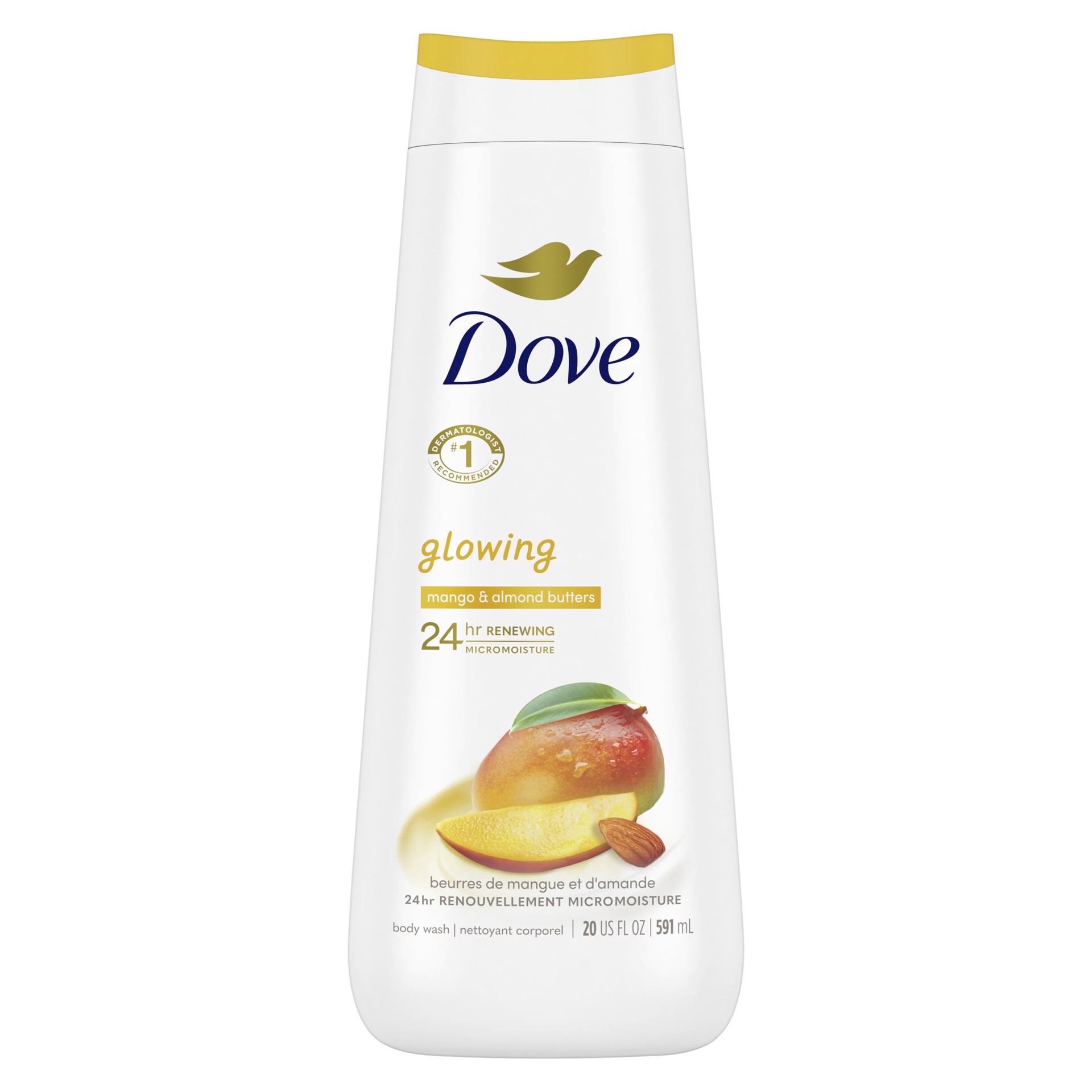 slide 1 of 3, Dove Body Wash Glowing Mango & Almond Butter, 20 oz, 20 oz