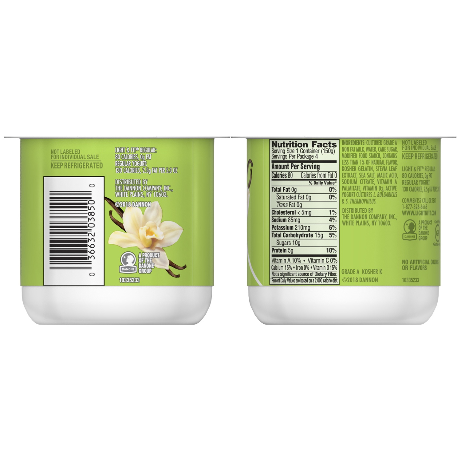 slide 4 of 5, Dannon Light & Fit Regular Zero Artificial Sweeteners Vanilla Nonfat Yogurt, 4 ct