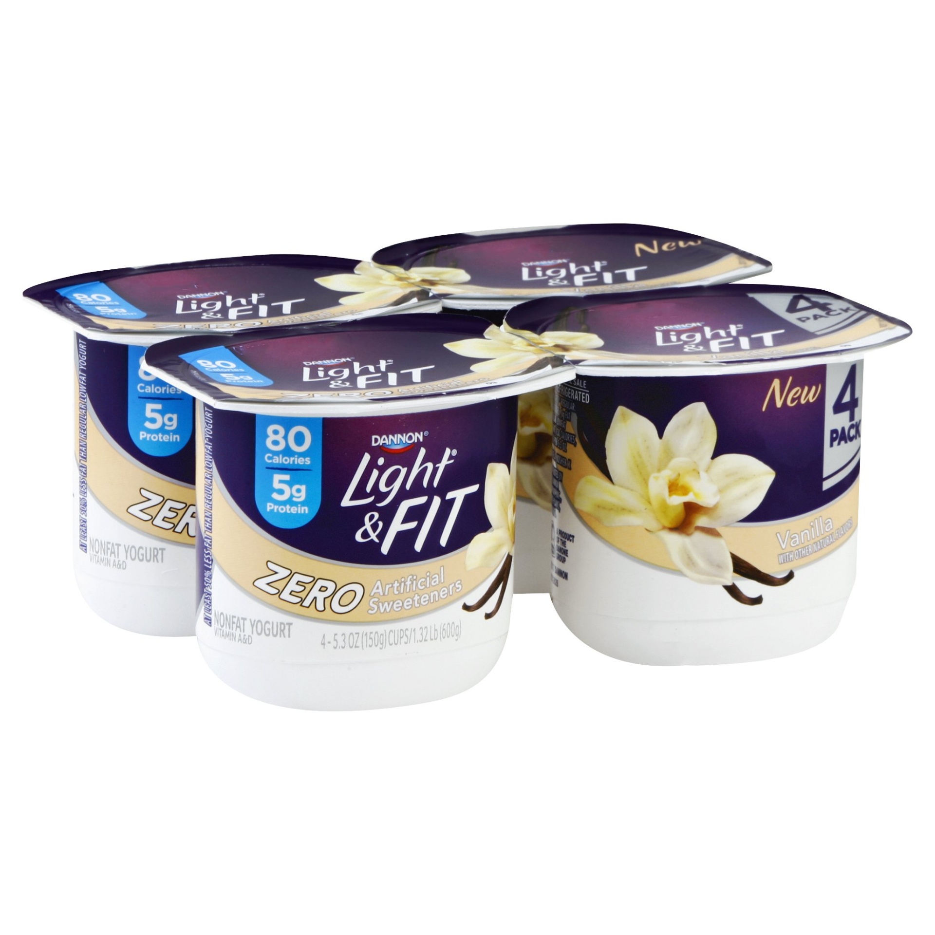 slide 1 of 5, Dannon Light & Fit Regular Zero Artificial Sweeteners Vanilla Nonfat Yogurt, 4 ct