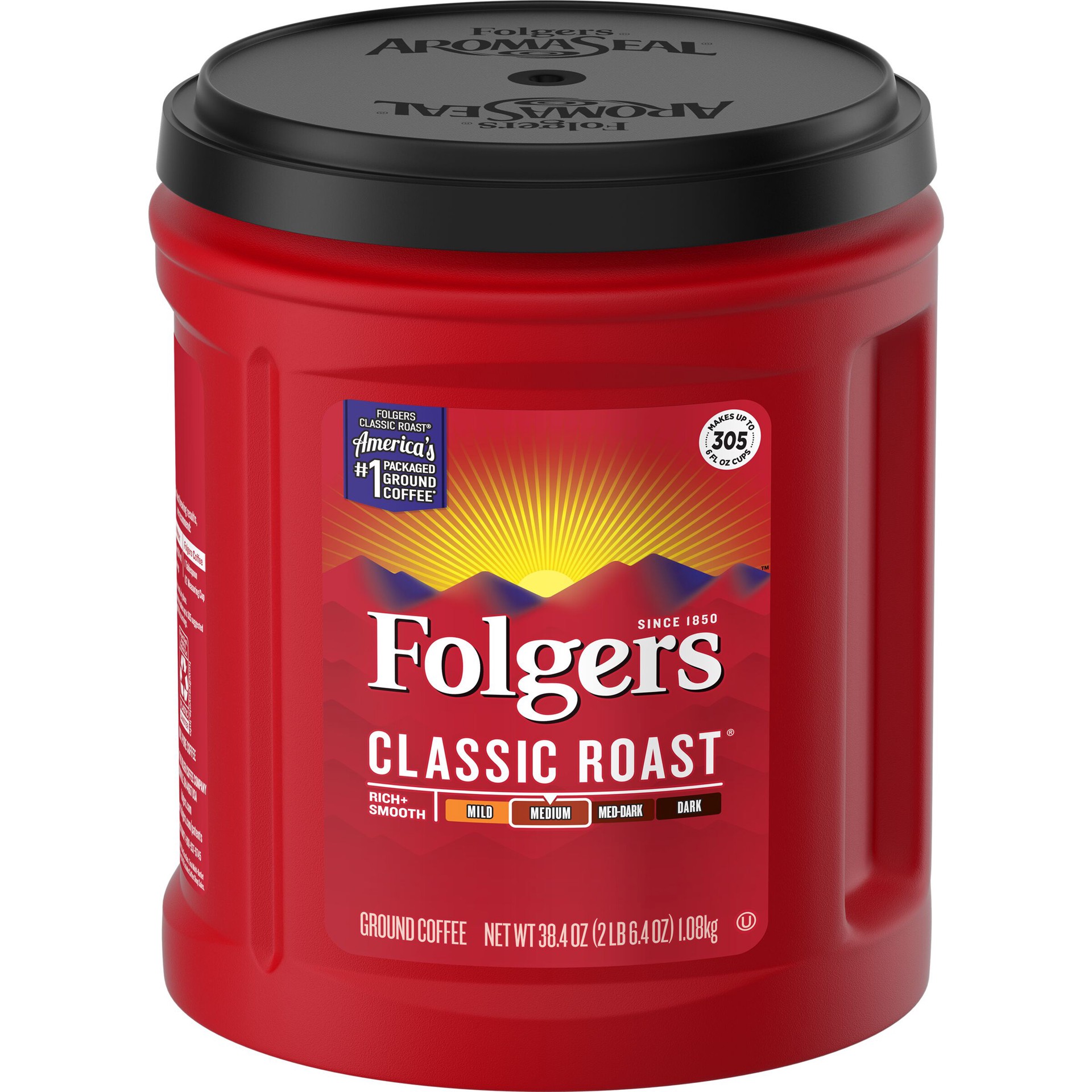 slide 1 of 4, Folgers Classic Roast Ground Coffee, 38.4-Ounce, 33.7 oz