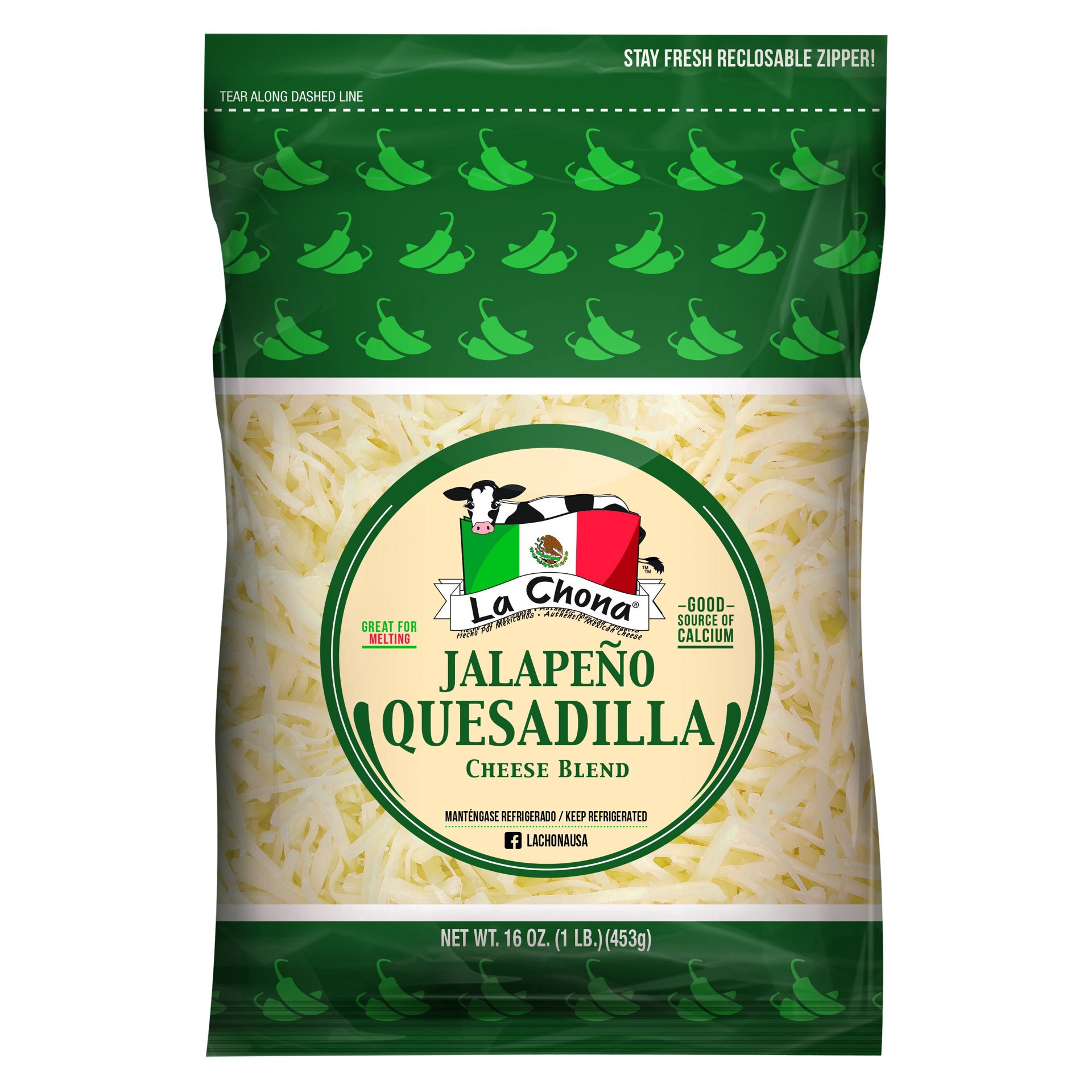 slide 1 of 1, La Chona Jalapeno Quesadilla Cheese Blend, 16 oz