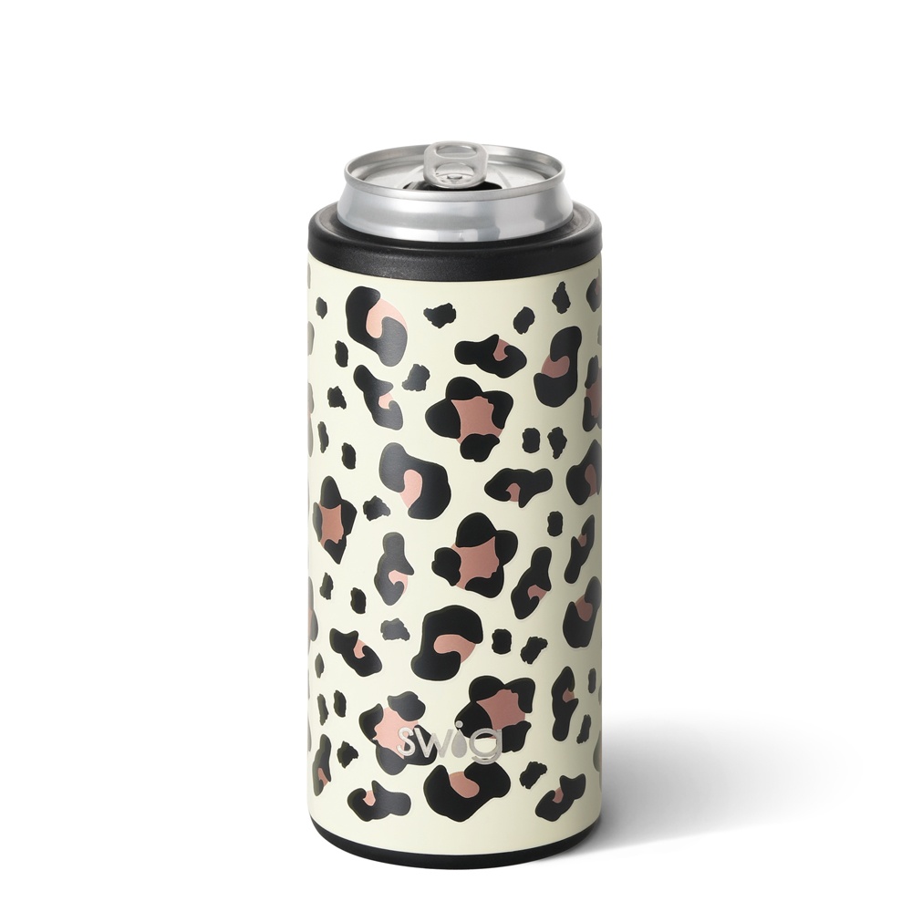 slide 1 of 1, Swig Luxy Leopard Skinny Can Cooler, 12 oz