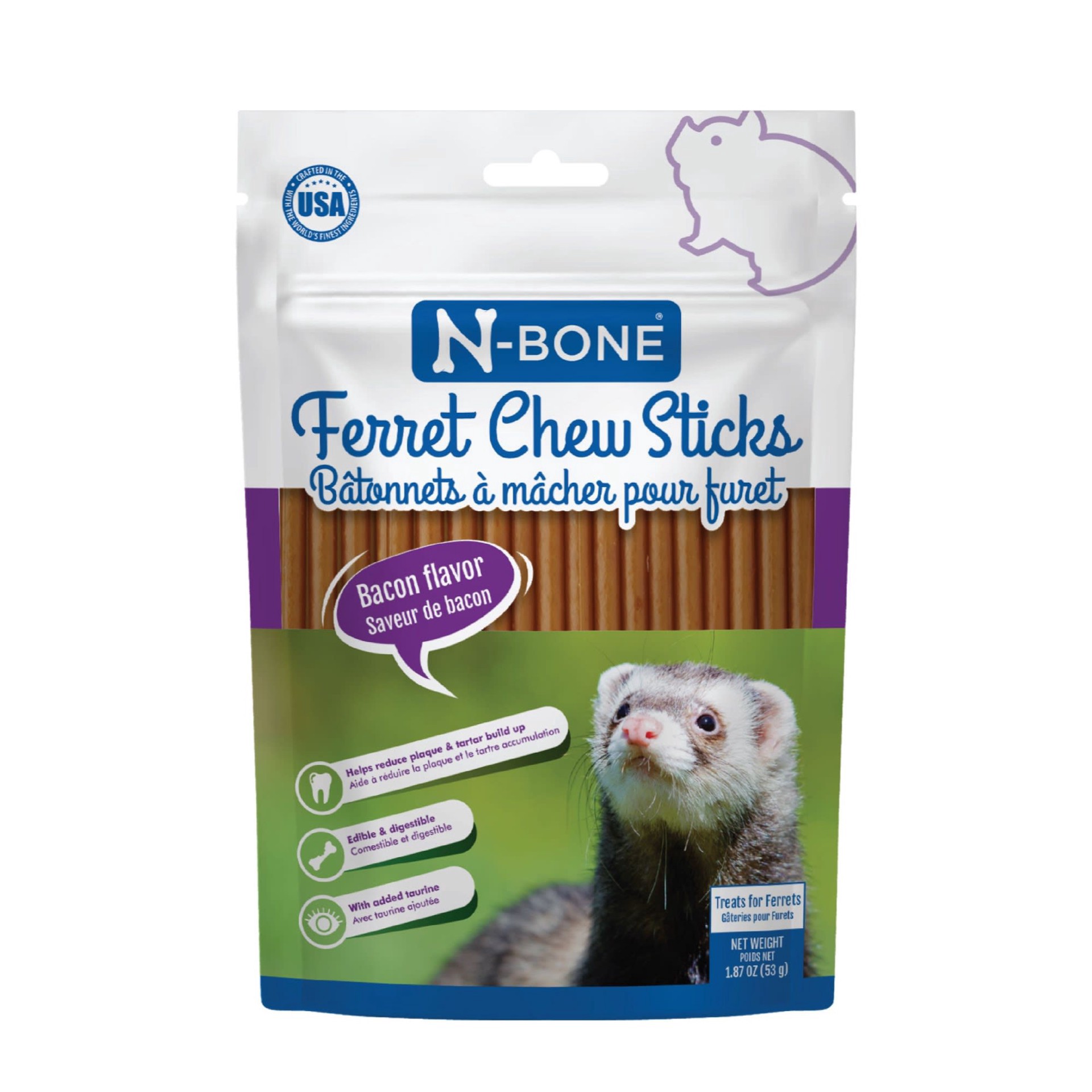 slide 1 of 1, N-Bone Ferret Bacon Flavor Chew Sticks, 1.87 oz., 1 ct