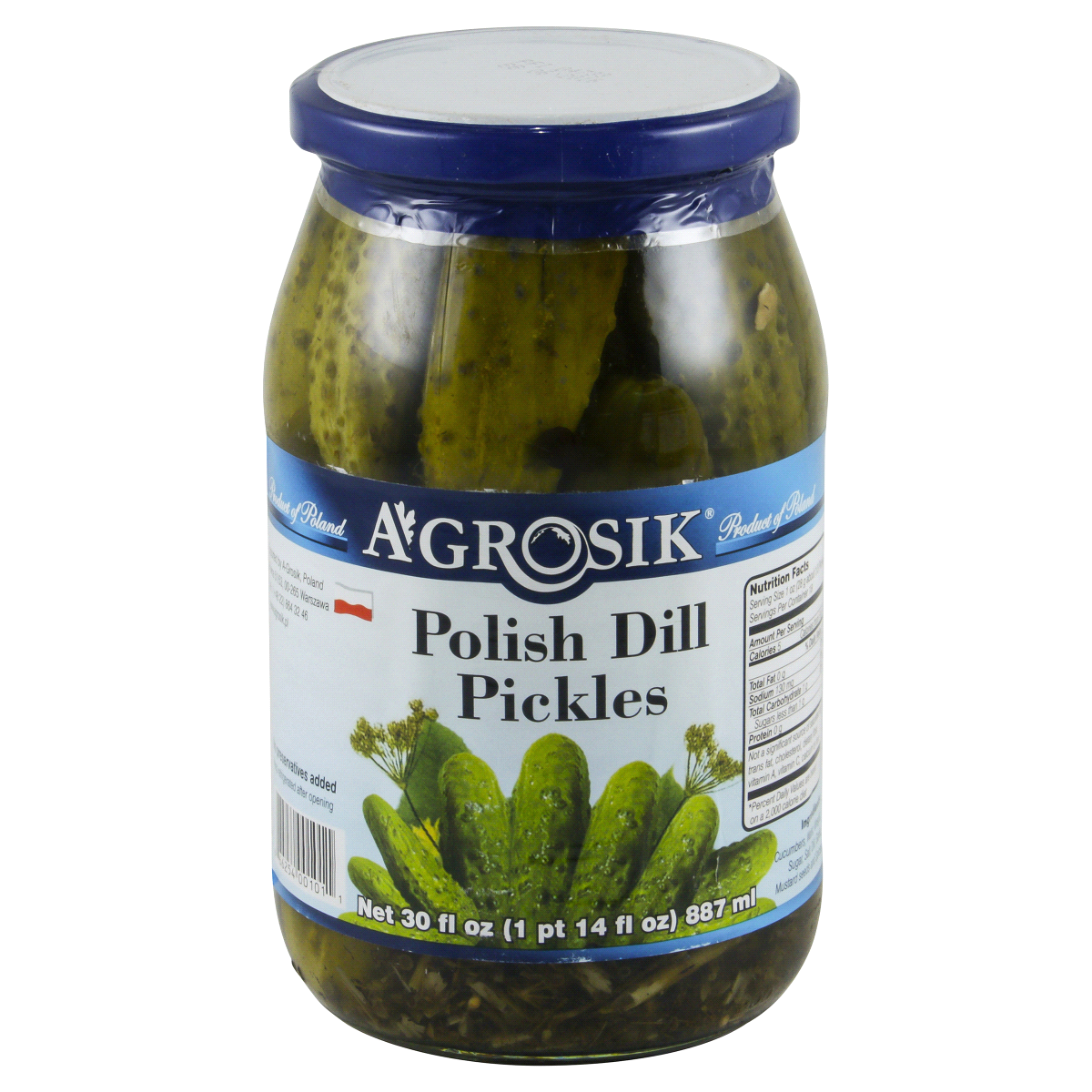 slide 1 of 1, Agrosik Polish Dill Pickles, 30 oz