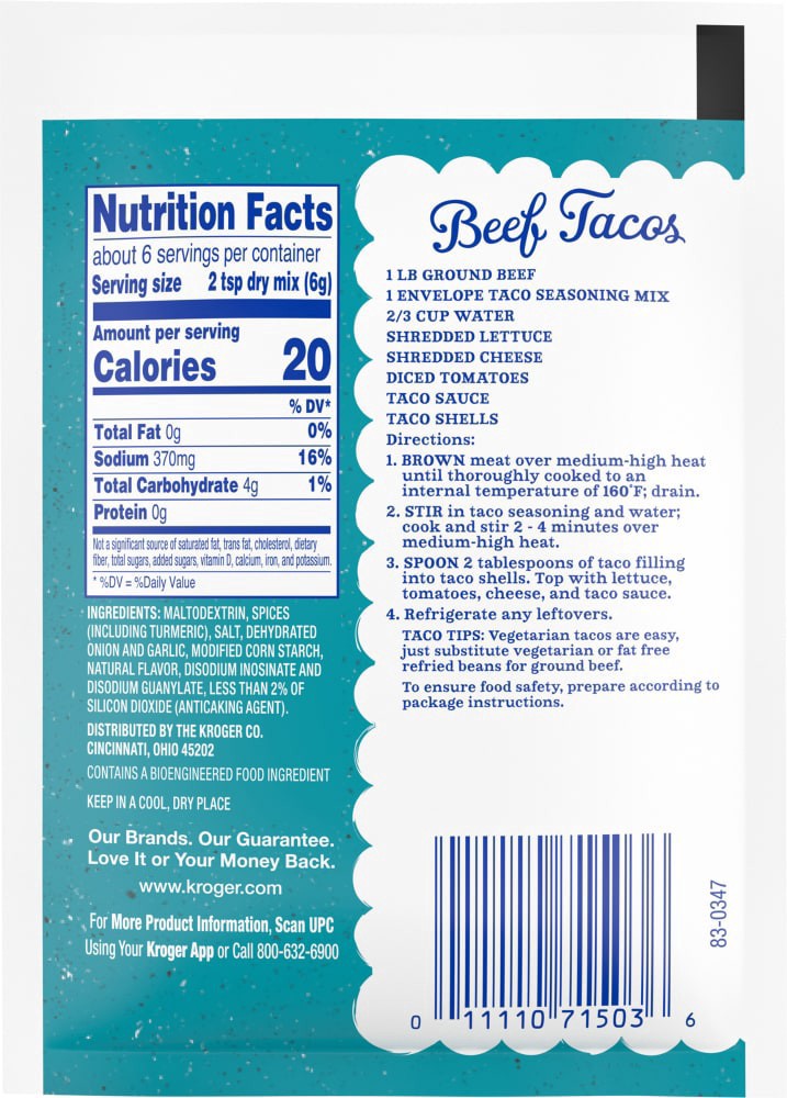 slide 2 of 2, Kroger Regular Taco Seasoning Mix - 1.25 oz, 1.25 oz