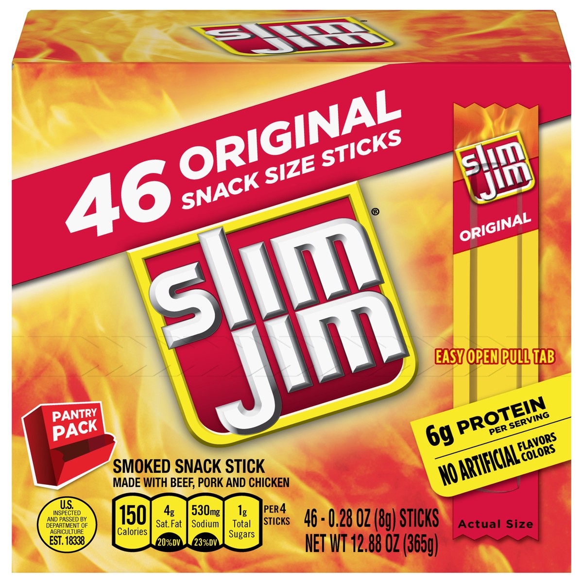 slide 1 of 5, Slim Jim Pantry Pack Snack Size Original Smoked Stick 46-0.28 oz, 46 ct