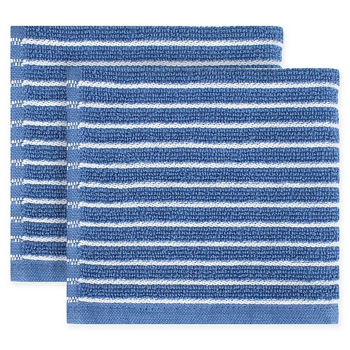 slide 1 of 1, KitchenSmart Colors Horizontal Stripe Dish Cloths - French Blue, 2 ct