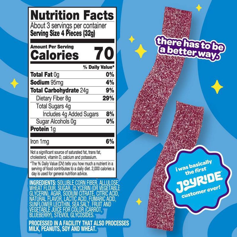 slide 2 of 3, Joyride Plant-Based Sour Blue Raspberry Strips Candy 3.5 oz, 3.5 oz