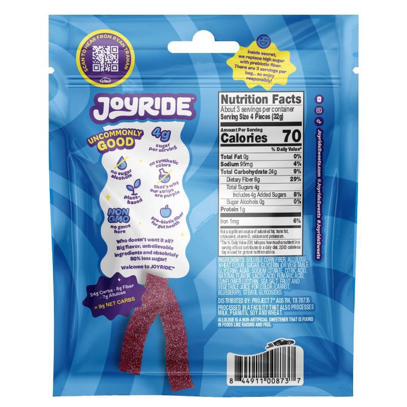 slide 3 of 3, Joyride Plant-Based Sour Blue Raspberry Strips Candy 3.5 oz, 3.5 oz