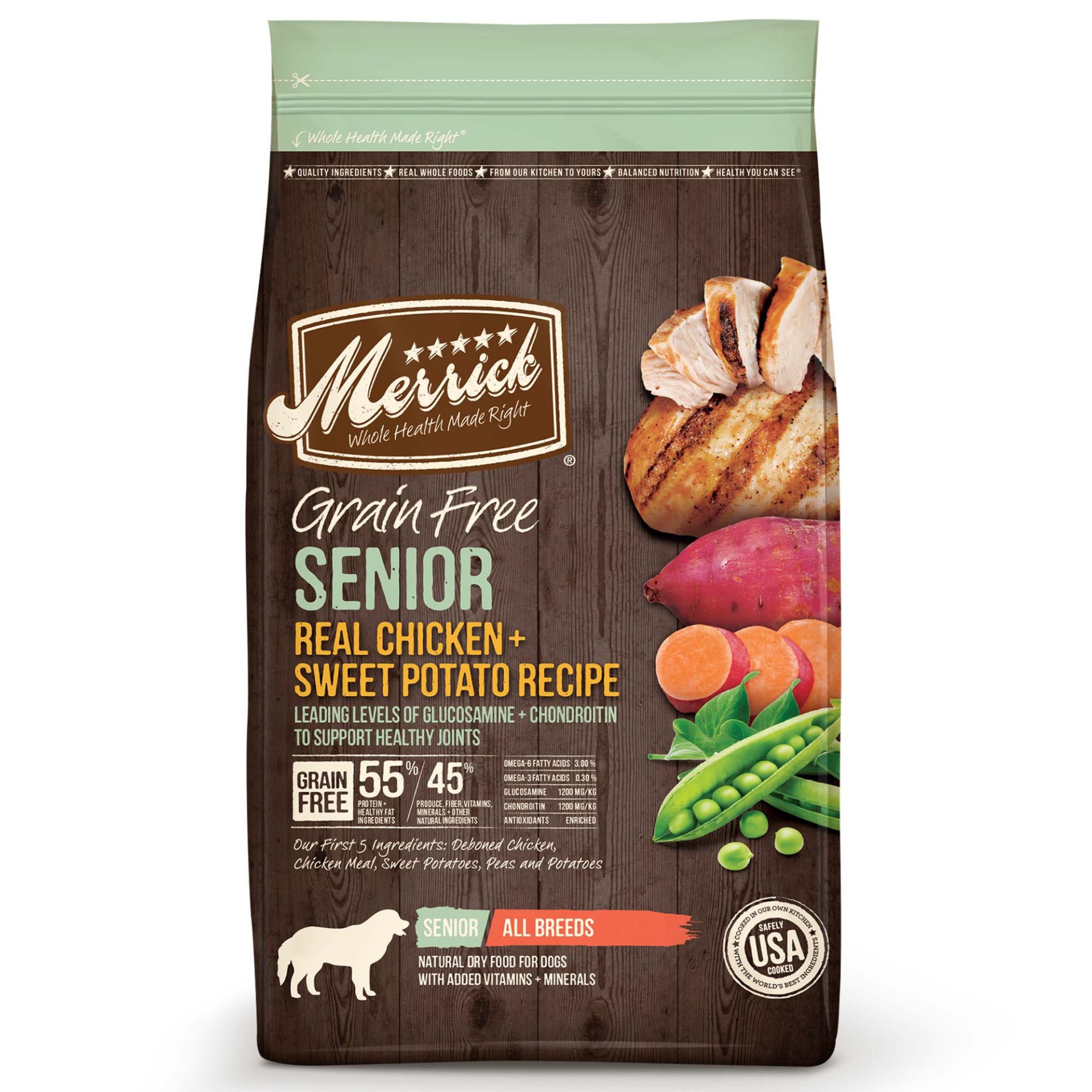 slide 1 of 1, Merrick Grain Free Senior Real Chicken + Sweet Potato Dry Dog Food, 4 lb