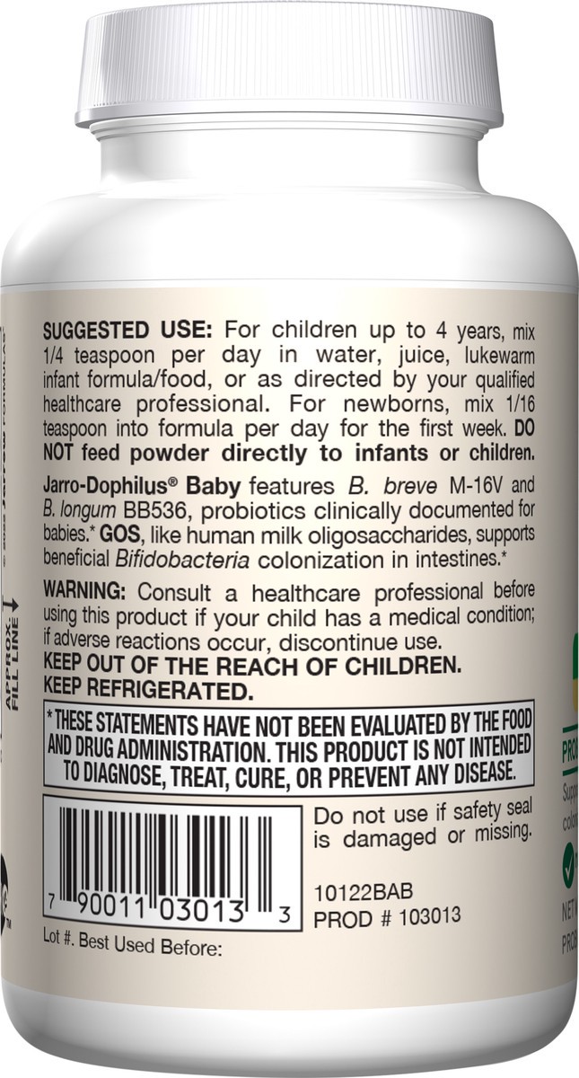slide 4 of 5, Jarrow Formulas Baby''s Jarro-Dophilus + GOS Supplement - 3 Billion CFU Per Serving - Multi-Strain Infant Probiotics Formula - Supports Intestinal Health - 2.5 oz Powder, 2.5 oz