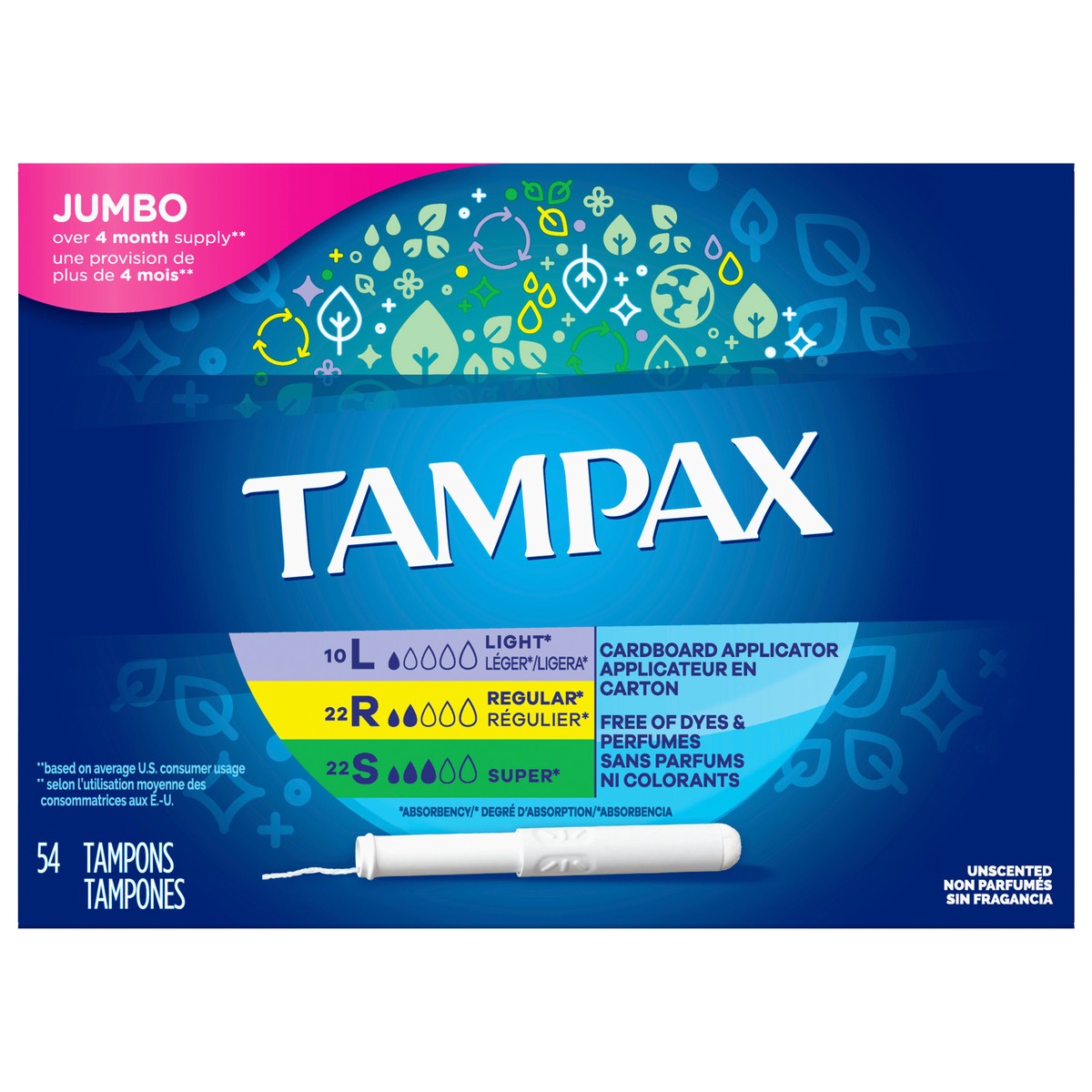 slide 1 of 2, Tampax Cardboard Tampons Mixed Absorbencies, Anti-Slip Grip, LeakGuard Skirt, Unscented, 54 Count, 54 ct