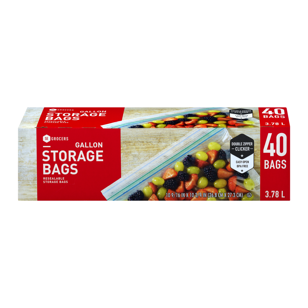 slide 1 of 1, SE Grocers Resealable Storage Bags Gallon, 40 ct